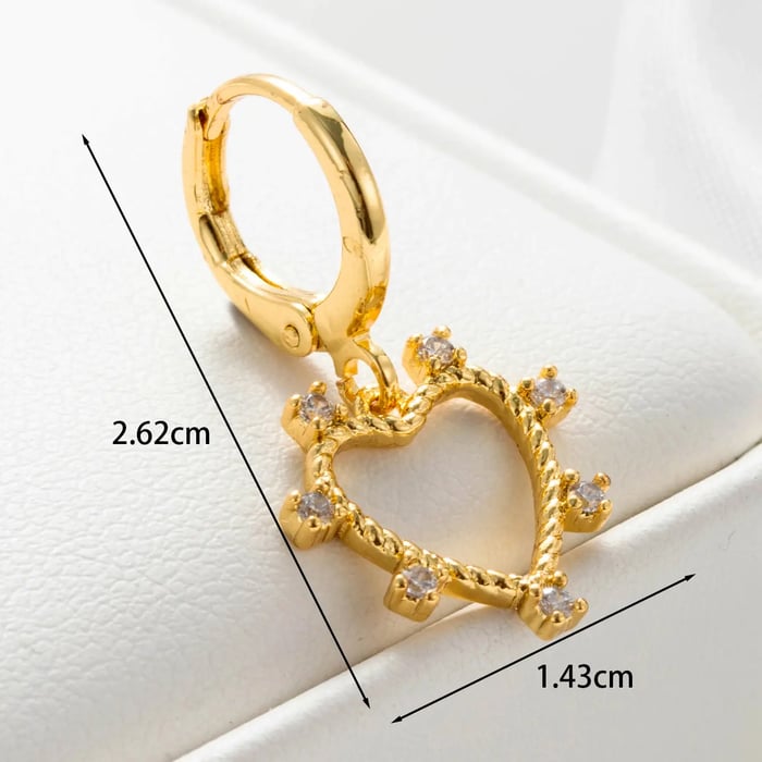 1 Piece Simple Series Heart Copper   Gold Color Zircon Women's Dangle Earrings 